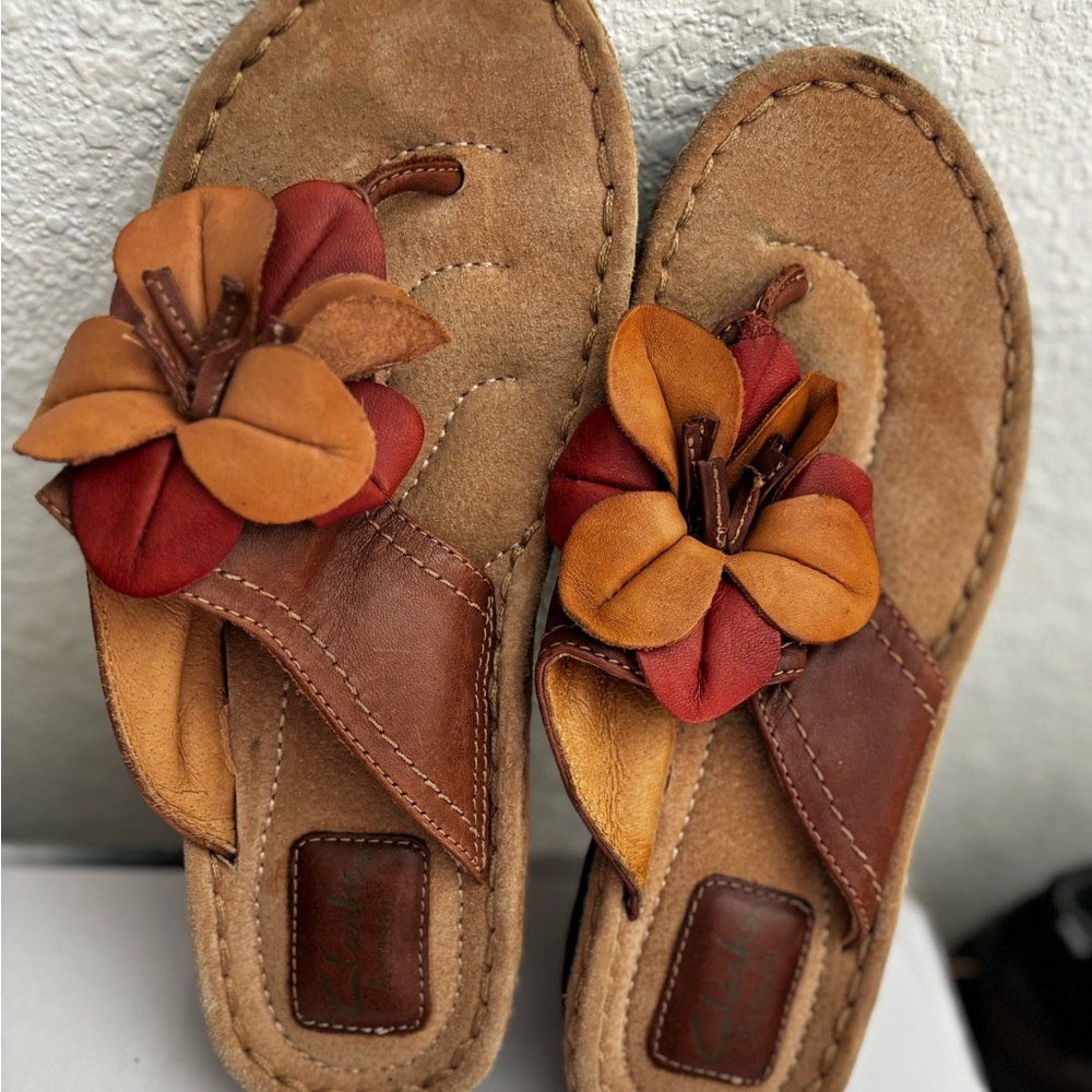 Clarks Brown and Red Floral Sandals